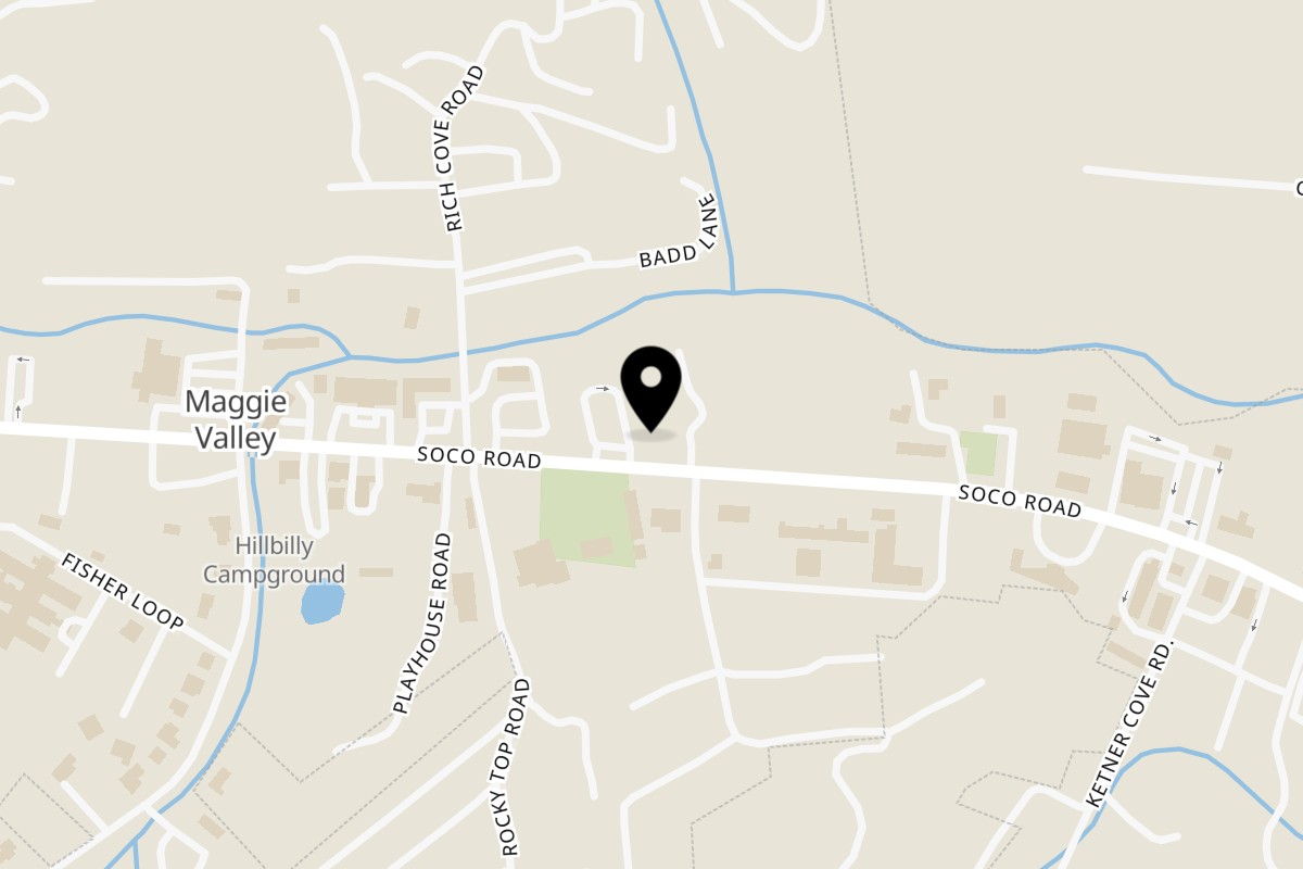 Map showing the location of Brickhouse Burgers & Pizza on 3914 Soco Rd in Maggie Valley